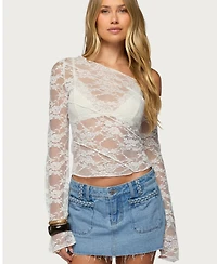 Edikted Women's Stitched Sheer Lace Off Shoulder Top