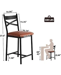 gaomon Set of 4 Pu Leather Counter-Height Bar Stools with Back and Footrest