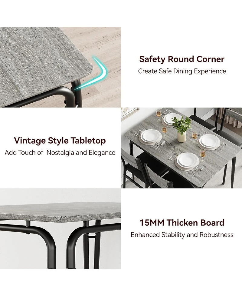 gaomon 5-Piece Dining Table Set Sturdy Wooden Square Table and Chair Breakfast Table Set for 4 Person for Home or Commercial Dining Room