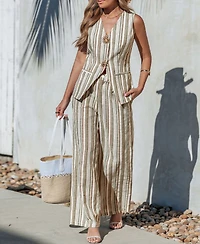 Cupshe Women's Striped Sleeveless Vest & Straight-Leg Pants Matching Set
