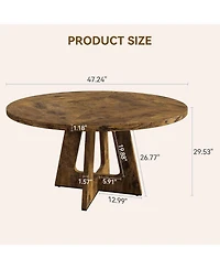 gaomon 47 Inch Round Farmhouse Dining Table for 4-6 with Wooden Top and Legs – Large Rustic Table for Home Dining Room or Living Room (No Chair