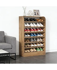 Rainsken 8-Tier Tall Shoe Rack, Wooden Shoe Storage Display Shelf, Shoe Cabinet Organize for Closet, Hallway, Living Room and Entryway