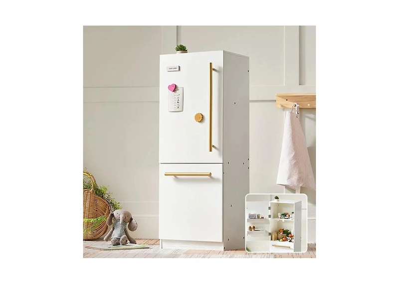Tiny Land Play Kitchen Accessories – Play Kitchen Fridge: Wooden Cabinet Refrigerator for Kids