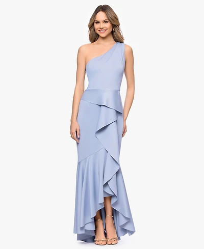 Betsy & Adam Women's One-Shoulder Ruffle Detail Gown