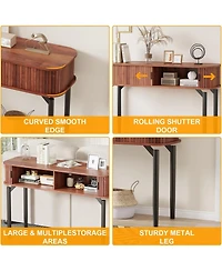 47" Entryway Table with Fluted Slide Doors, Console Table with Storage Space, Sofa Table Narrow Long for Living Room, Hallway, Front Hall