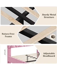 gaomon Pink Twin Bed Frame with Upholstered Headboard, Heavy-Duty Platform Bed Frame with Strong Wood Slats, No Box Spring Needed