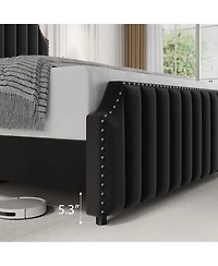 gaomon King Upholstered Platform Bed Frame with Tall Headboard & Footboard, Nailhead Trim, Solid Wooden Slats, No Box Spring