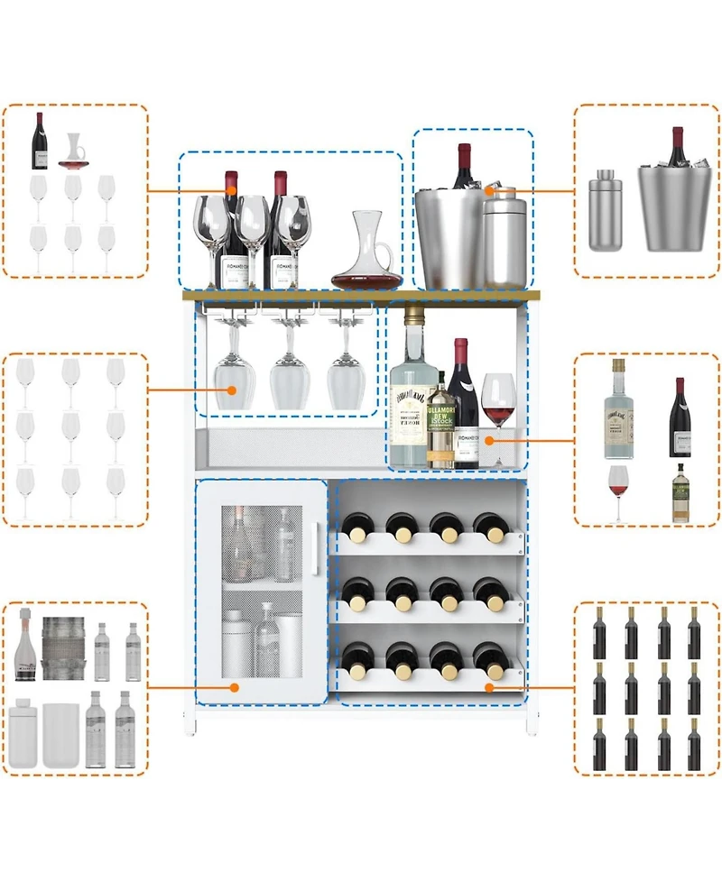 gaomon 3-Tier Wine Bar Cabinet with Detachable Wine Rack and Drawer Industrial Sideboard and Buffet Cabinet with Glass Holder and Mesh Door
