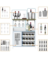 gaomon 3-Tier Wine Bar Cabinet with Detachable Wine Rack and Drawer Industrial Sideboard and Buffet Cabinet with Glass Holder and Mesh Door