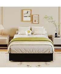 gaomon Twin Cloud Bed Frame, Soft Corduroy Fabric Low Platform Bed with Solid Wood Round Legs, Noiseless Bed Frame Without Headboard