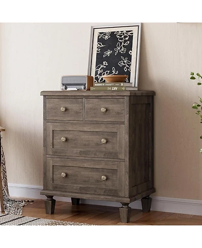 gaomon Vintage 4-Drawer Dresser with Carved Handles, Wooden Chest with Tapered Legs, Storage Organizer for Bedroom, Living Room, Entryway