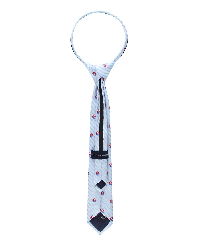 Tommy Hilfiger Baby Boys' Harbor Sailboat Stripe Pre-Tied Zipper Tie