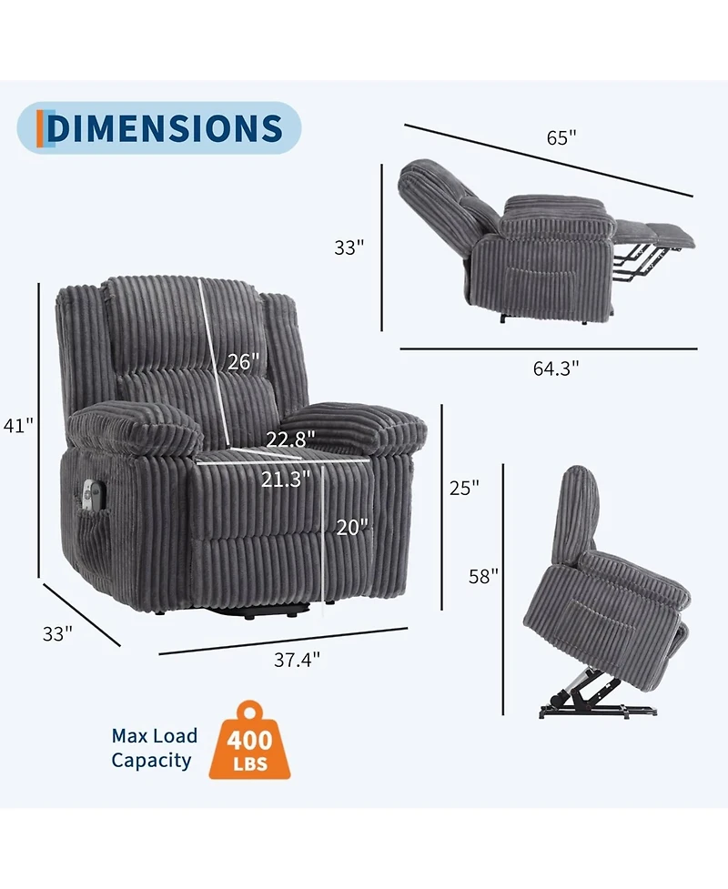 gaomon Power Lift Recliner Chair - Heat and Massage, Electric Lift Plush Recliner with Soft Padded Seat, Back Support & Armrests