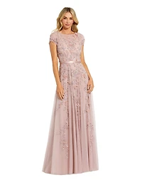 Mac Duggal Petite Floral Embellished Cap Sleeve Gown