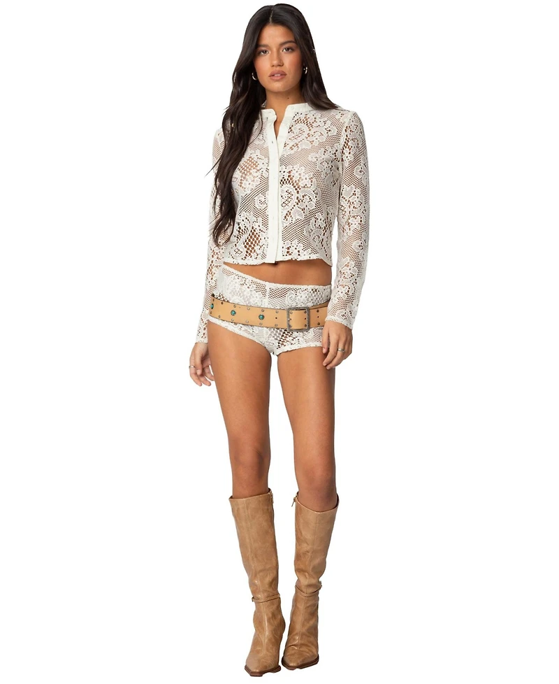 Edikted Women's Peyson Sheer Lace Shorts