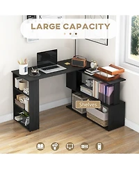 360° Rotating Combo Writing Table Office Hollow Core Hobby Desk w/ Storage Shelf