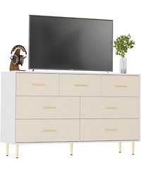 gaomon 7 Drawer Dresser, Modern Chest of Drawer with Gold Metal Handles, Wood Dresser for Bedroom with Strong Metal Legs, White Storage Organizer