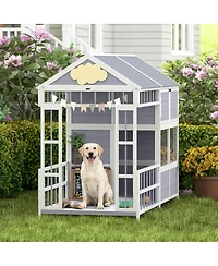 PawHut Dog House Outdoor, 79"L Wooden Dog Shelter with Porch, Storage