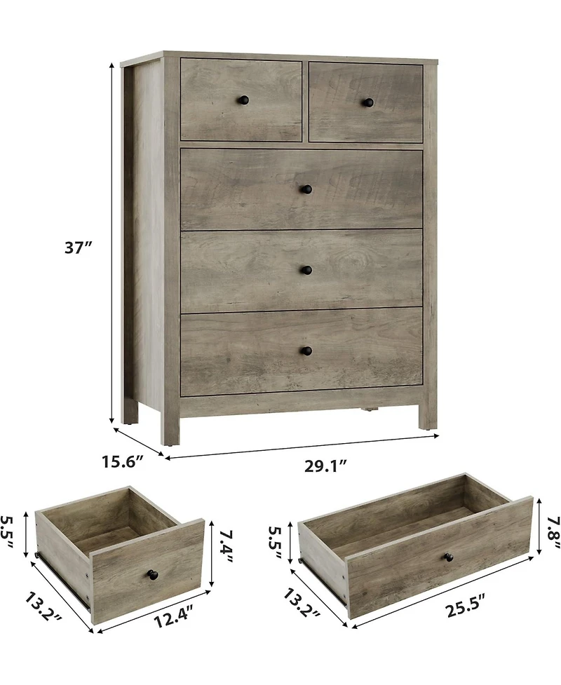 gaomon Dresser for Bedroom, Tall 5 Drawer Dresser with Deep Drawers & Metal Knobs, Modern Wooden Double Chests of Drawers for Kids Bedroom, Entryway