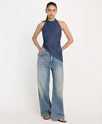 Good American Women's Asymmetric Hem Halter Neck Top, Regular & Plus