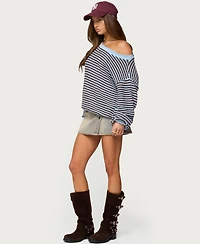 Edikted Women's Averi Striped Oversized Off Shoulder Sweater