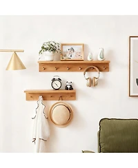 Yigii Oak Wood Coat Rack with Shelf, Sturdy Design for Entryway, Hallway, Bathroom