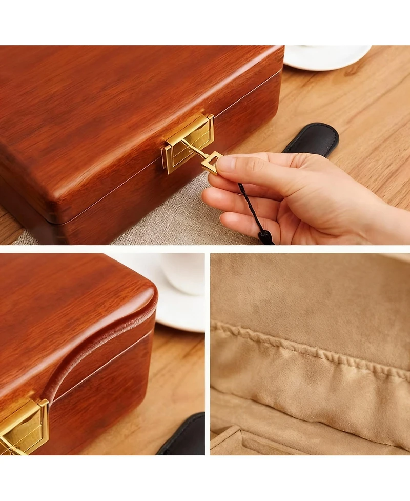 Yigii Solid Wood Jewelry Box with Lock for Watches, Earrings, Rings, Necklaces