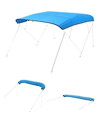 Mecale 4 Bow Boat Bimini Top, 600D Polyester Waterproof Sun Protection Canopy with Storage Bag