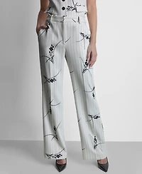 Dkny Women's Pinstripe Floral Mid Rise Flared Pants