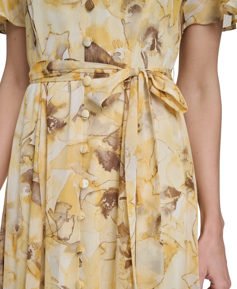 Calvin Klein Women's Flutter-Sleeve Floral Print Midi Dress