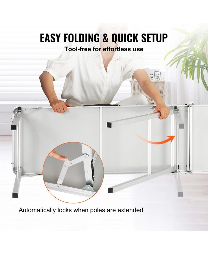 Mecale Extra Long Folding Portable Bar Table with Carrying Case, Storage Shelf and Black Skirt, 77.95" x 15.16" x 34.65