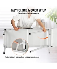 Mecale Extra Long Folding Portable Bar Table with Carrying Case, Storage Shelf and Black Skirt, 77.95" x 15.16" x 34.65