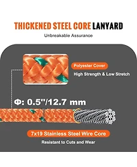 “Mecale 1/2'' x 12' Steel Core Arborist Flipline with Snap Hook, Carabiner & Tool Lanyard—Durable Tree Climbing Flip Line.”