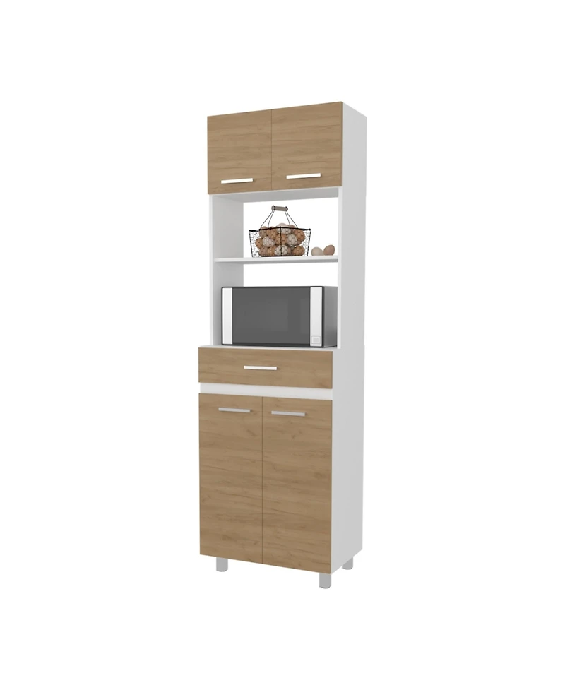 Fm Furniture Tall Kitchen Storage Cabinet with Doors, Drawer and Open Microwave Shelf