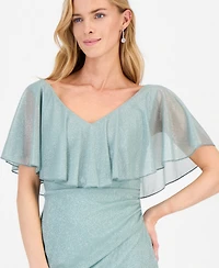 Connected Women's Cape-Overlay Glitter Sheath Dress