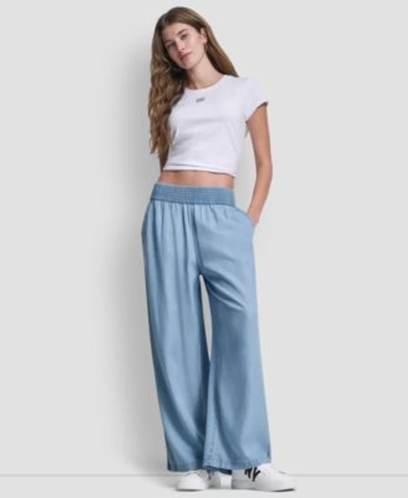 Dkny Jeans Womens Pull On Wide Leg Ankle Pants