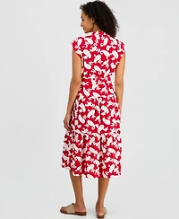 Nautica Women's Printed Tiered Band-Collar A-Line Dress