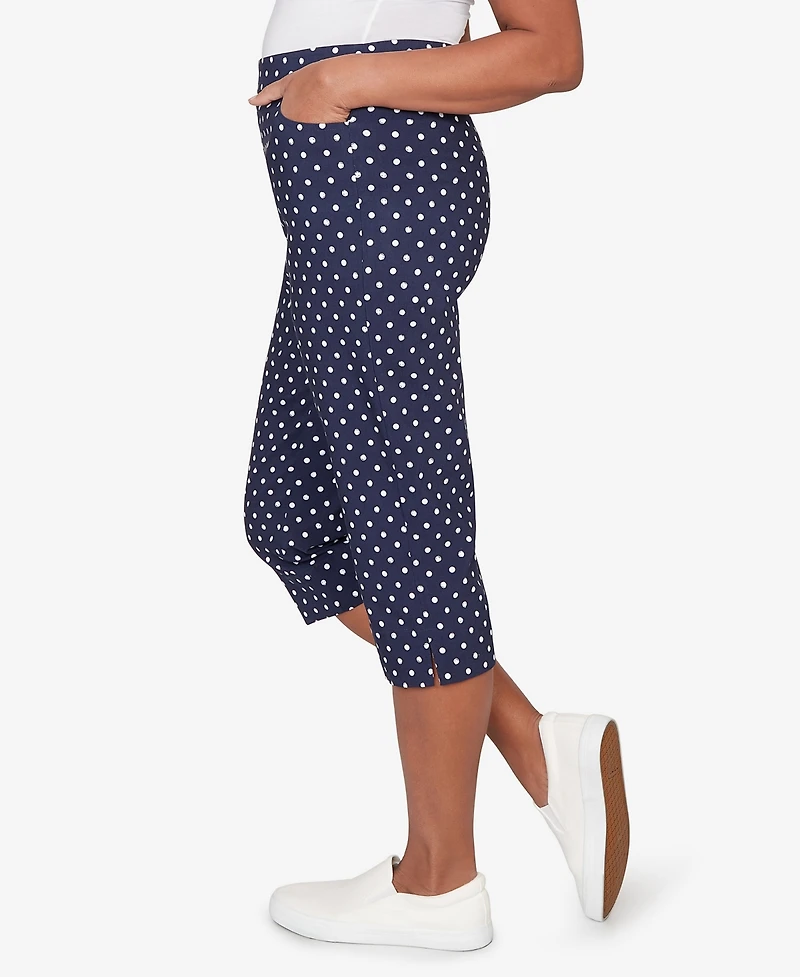 Alfred Dunner Petite Port Side Polka Dot Flat Front Denim Capri Pants