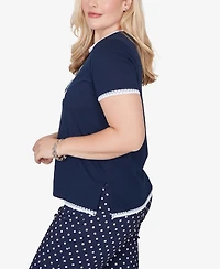 Alfred Dunner Petite Port Side Pearl Anchor Graphic T-shirt