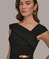 Donna Karan New York Women's Asymmetrical Neck Sheath Ruffle Dress
