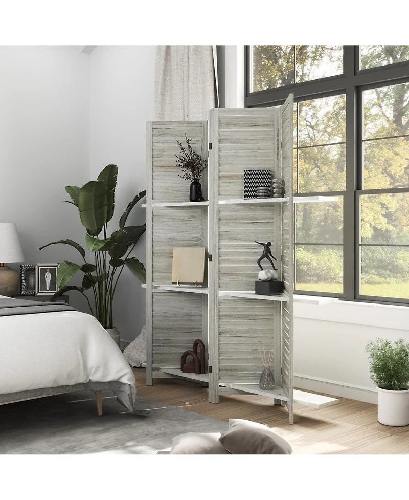 Homcom 4 Panel Privacy Screen, Room Divider with 3 Shelves