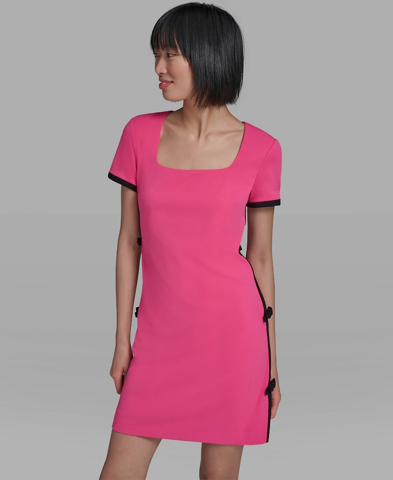 Karl Lagerfeld Paris Women's Bow Trim Scuba Crepe Sheath Dress