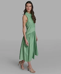 Karl Lagerfeld Paris Women's Stripe Shirting Button-Down Sleeveless Midi Shirtdress