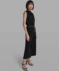 Karl Lagerfeld Paris Women's Sleeveless Matte Jersey Removable Chain Belt Jumpsuit