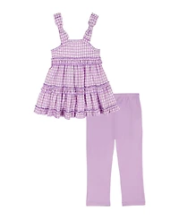 Kids Headquarters Girls' 2T-6X Plaid Ruffled Tunic and Capri Leggings, 2-Piece Set