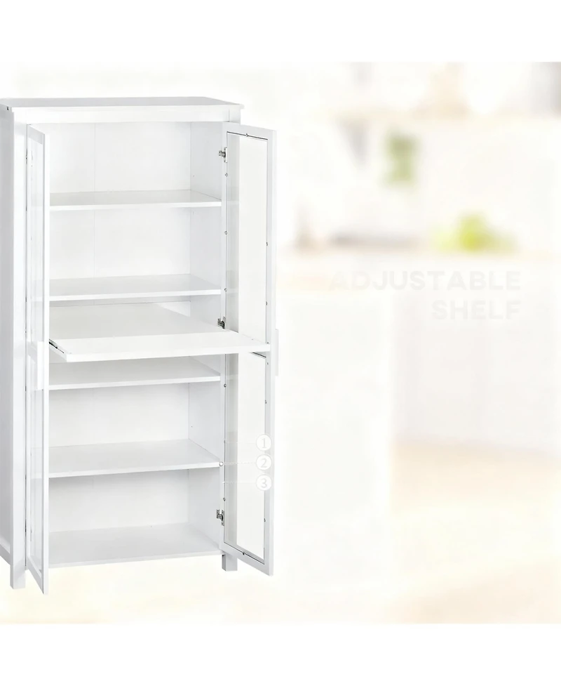 Yigii White 63" Kitchen Pantry Cabinet with 2 Glass Doors & 2 Adjustable Shelves