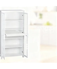Yigii White 63" Kitchen Pantry Cabinet with 2 Glass Doors & 2 Adjustable Shelves