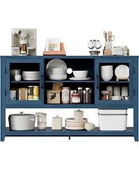 gaomon 53" Kitchen Buffet Sideboard, Modern Coffee Bar Table with 2 Glass Doors & 3 Shelves, Storage Cabinet for Living Room, Entryway