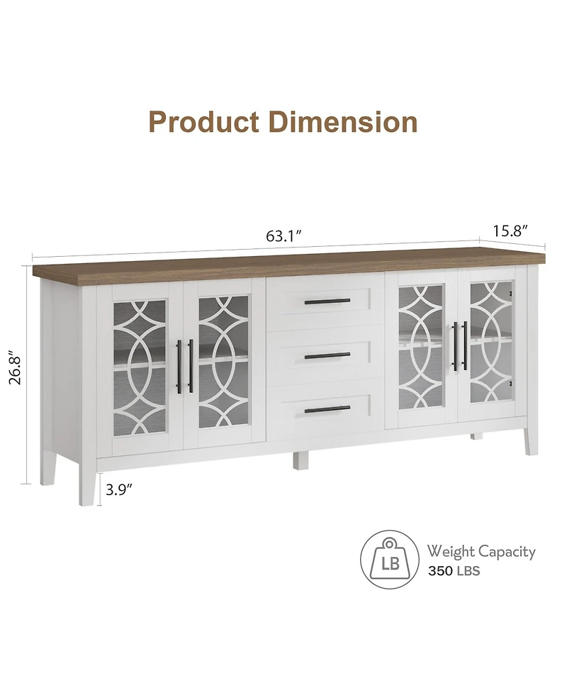 gaomon Farmhouse Tv Stand with Glass Door for 70 Inch Tv, Mid Century Modern Entertainment Center for Living Room