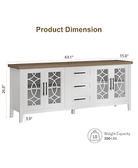 gaomon Farmhouse Tv Stand with Glass Door for 70 Inch Tv, Mid Century Modern Entertainment Center for Living Room